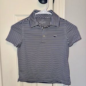 Vineyard Vines Navy & White Striped Polo with Whale Emblem